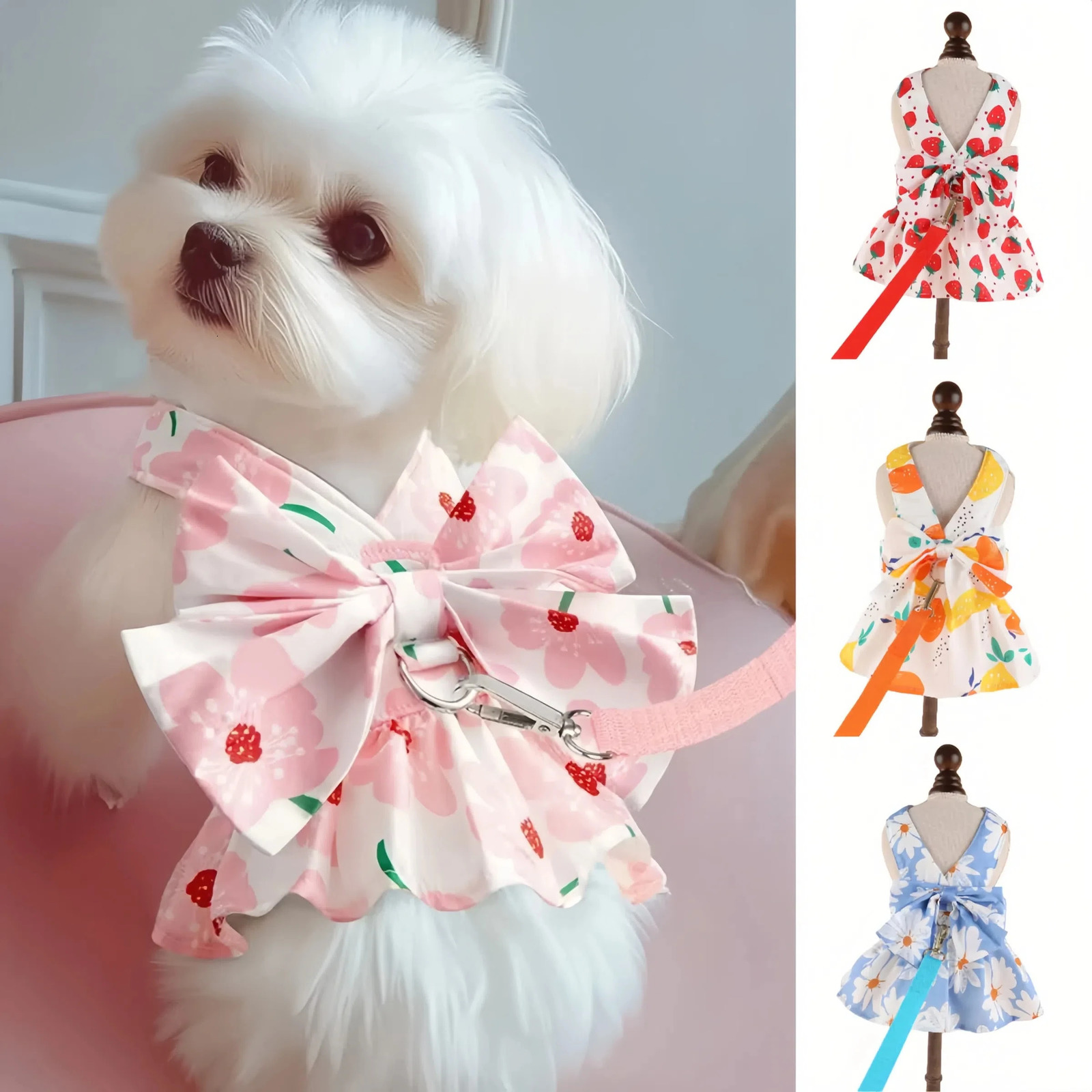 Spring Summer Cute Pet Dog Dress Free Leash Princess Kitten Skirt for Small Medium Dogs Puppy Cat Chihuahua Clothes 250609