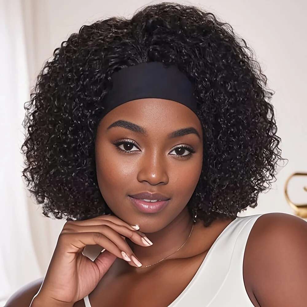 Afro Kinky Curly Headband Wigs hine Made Wig Human Natural Black Brazilian Virgin Hair