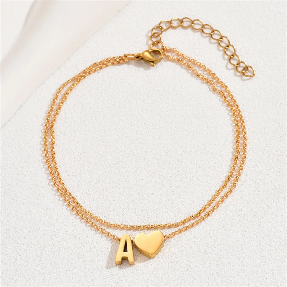 Boho 26 Letters A-Z Stainless Steel Chain Anklets For Women Simple Heart Ankle Bracelet Anklet Beach Jewelry Summer Accessories 250606