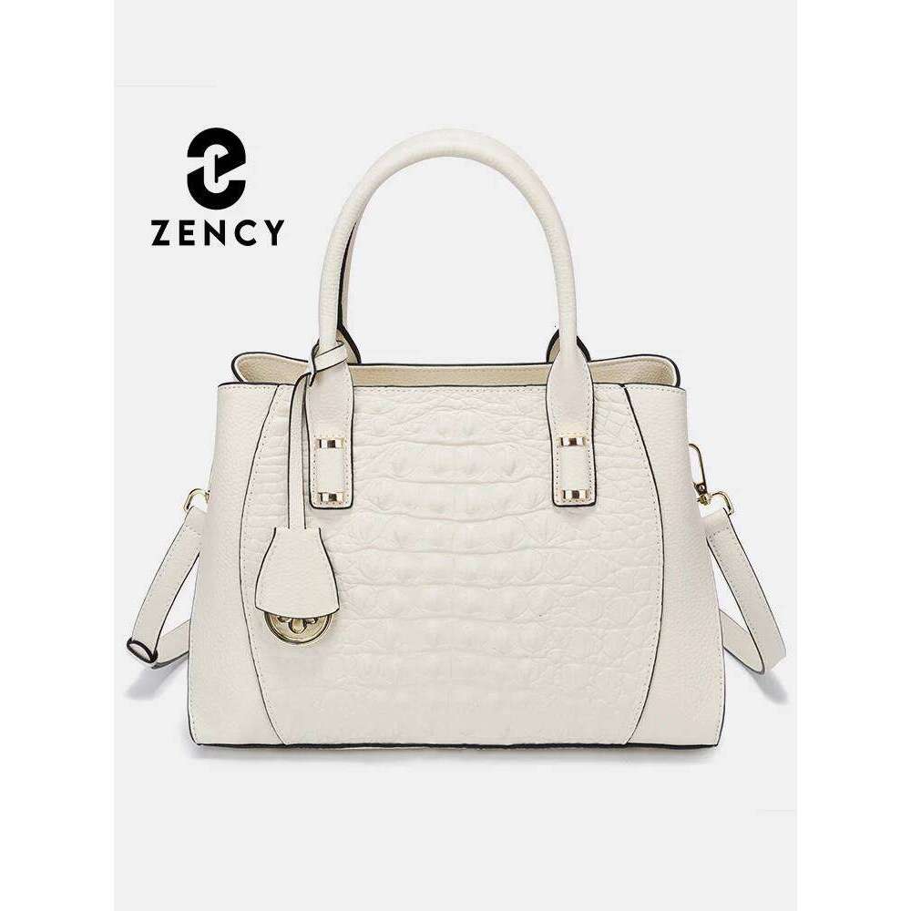 Zency Fashion Women Alligator Handbags Genuine Leather White Top-Handle Designer Crossbody Bag Tote Purse Green Blue