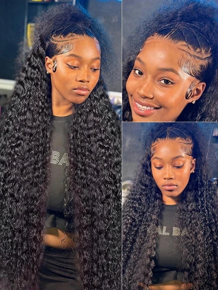 Deep Wave 13x6 HD Lace Frontal Wig Human Hair Curly Lace Front Human Hair Wig Water Wave Frontal Wigs For Women 250 Density Synthetic
