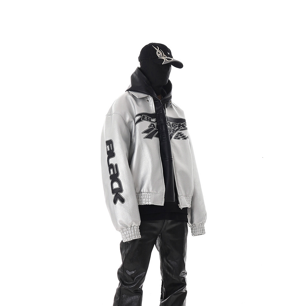 American High Street Embroidered Short Jacket for Men Spring Autumn 2024 New Niche Silhouette Motorcycle Leather Coat Top 241202