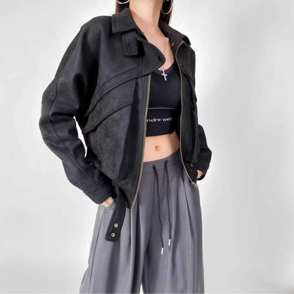 American Style Suede Short Jacket Women's Thickened Warm Loose Lapel Motorcycle Sexy Girl Coat Autumn Winter New Arrival