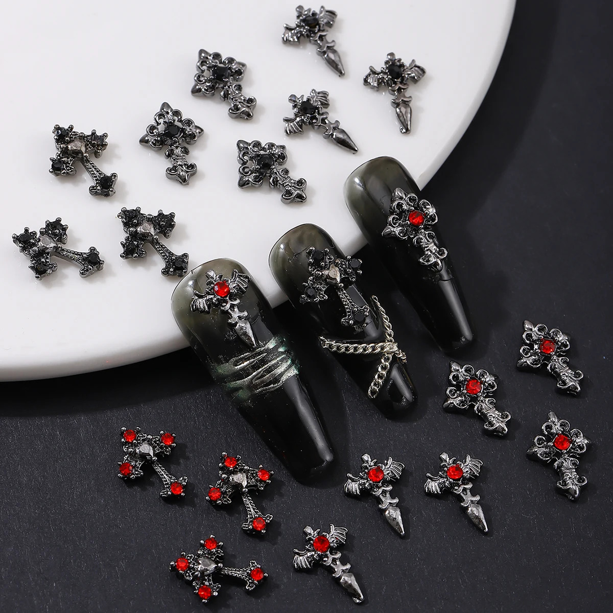 10pcspack Punk style threedimensional cross personalized nail art alloy decoration Halloween dark DIY 250605