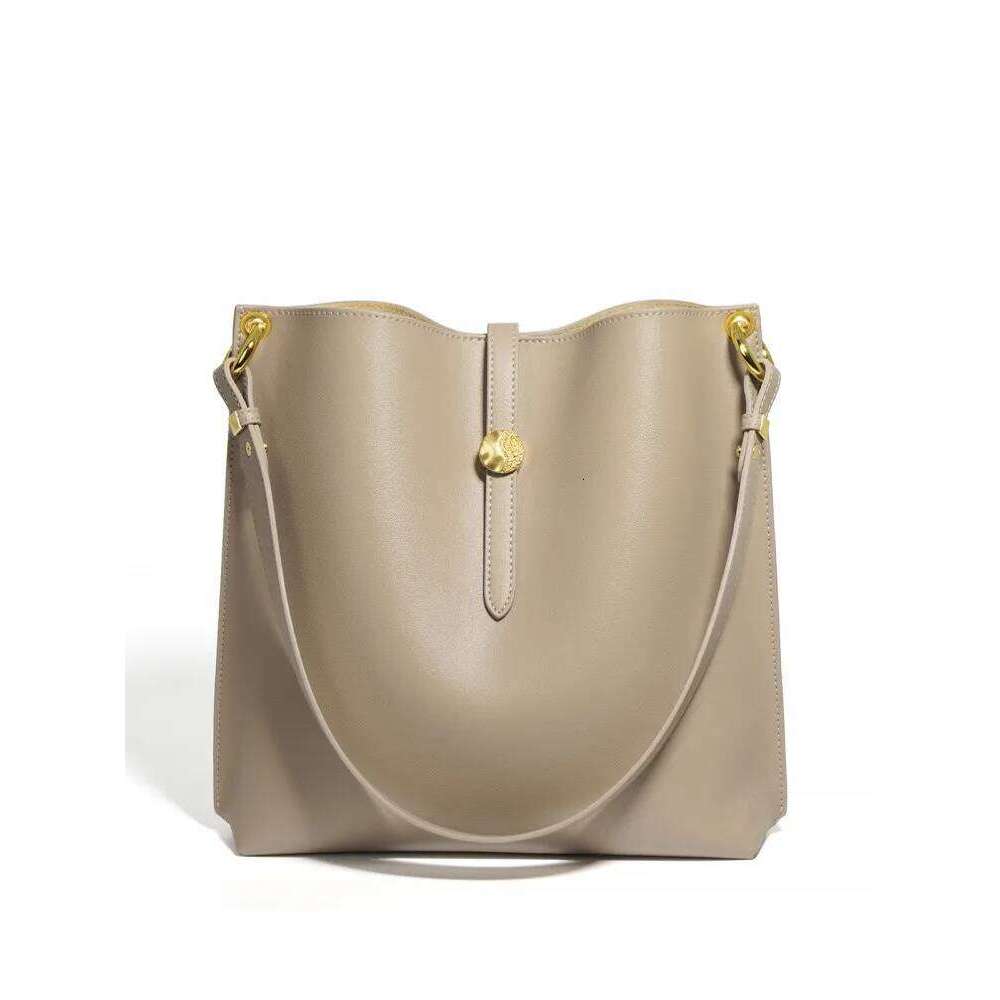 Vintage Women Buckle Bucket Solid Color Split Leather Single Shoulder Casual Messenger Bag Ladies Office Armpit Bags