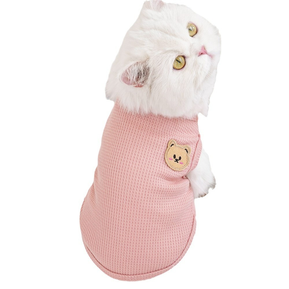 Pet Dog Cat Summer Vest Thin Cotton T-Shirt with Bear Patch for Small Medium Dogs & Cats