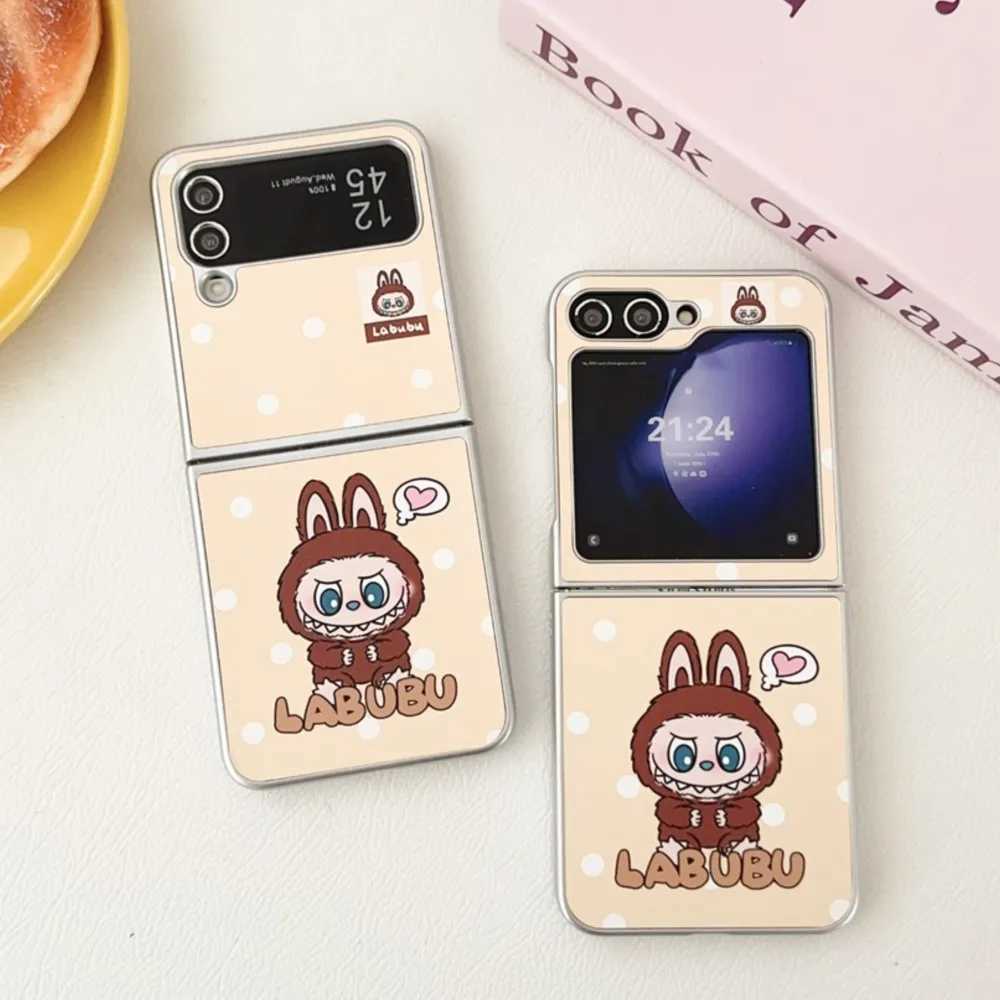 Fashionable Cartoon Labubu Phone Case for Galaxy Z Flip 4 5 6 Flip6 Zflip5 ZFlip4 Bracelet Slim Plating CoverXJ250609