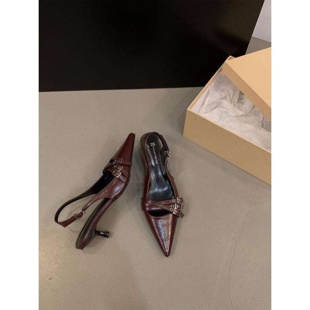 Niche High Heels Red Closed-Toe Sandals Fairy 2024 New Spring Summer Black French Pointed Toe Single Shoes