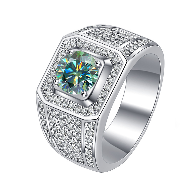 Elegant 925 Sterling Silver Jewelry: Men's Designer Wedding Band Featuring Sparkling Moissanites