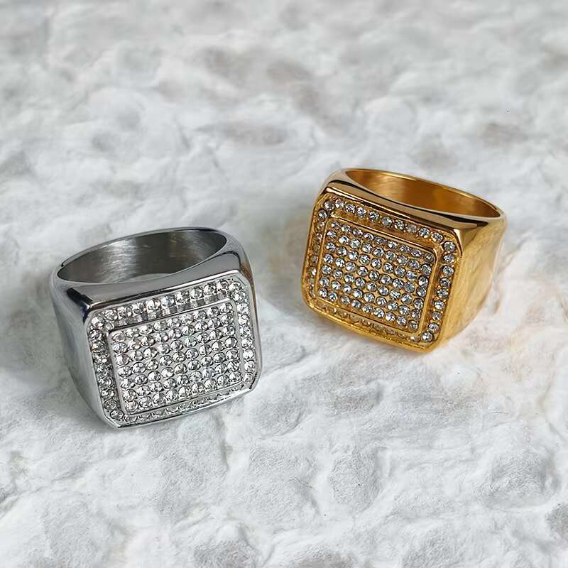 Hip Hop 18K Stainless Steel Gold Plated Cubic Zirconia Chunky Ring Men Jewelry Iced Out Diamond Moissanite Rings for Men