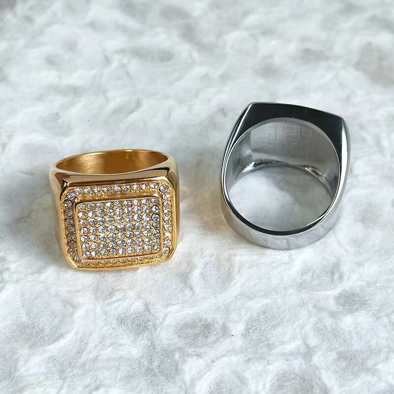Hip Hop 18K Stainless Steel Gold Plated Cubic Zirconia Chunky Ring Men Jewelry Iced Out Diamond Moissanite Rings for Men