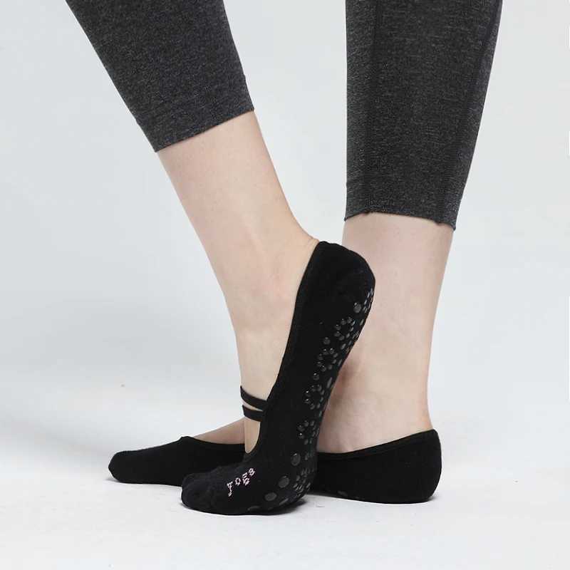 1pair Women Anti Slip Cotton Yoga Socks Ladies Pilates Socks Ballet Socks Dance Socks Fitness Sports Gym Home Black Breathable XJ250609