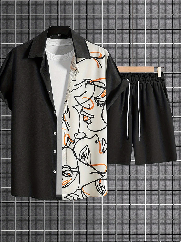 Style Mens Short-sleeved Shirt And Sports Shorts Set Summer Everyday Mens Casual Shirt Outdoor Travel Mens Beach Pants 250603