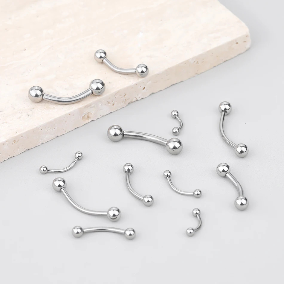 2PC Stainless Steel Eyebrow Piercing Externally Threaded Curved Barbell Banana Ring Body Jewelry 18G12G 250606