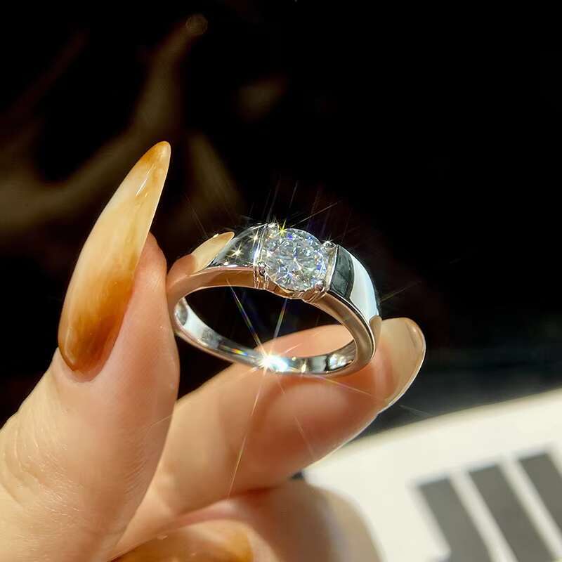 Luxury Hip Hop 1 2CT Round Shape Diamond Moissanite Men Women Wedding Rings Pure 925 Sterling Silver Engagement Jewelry