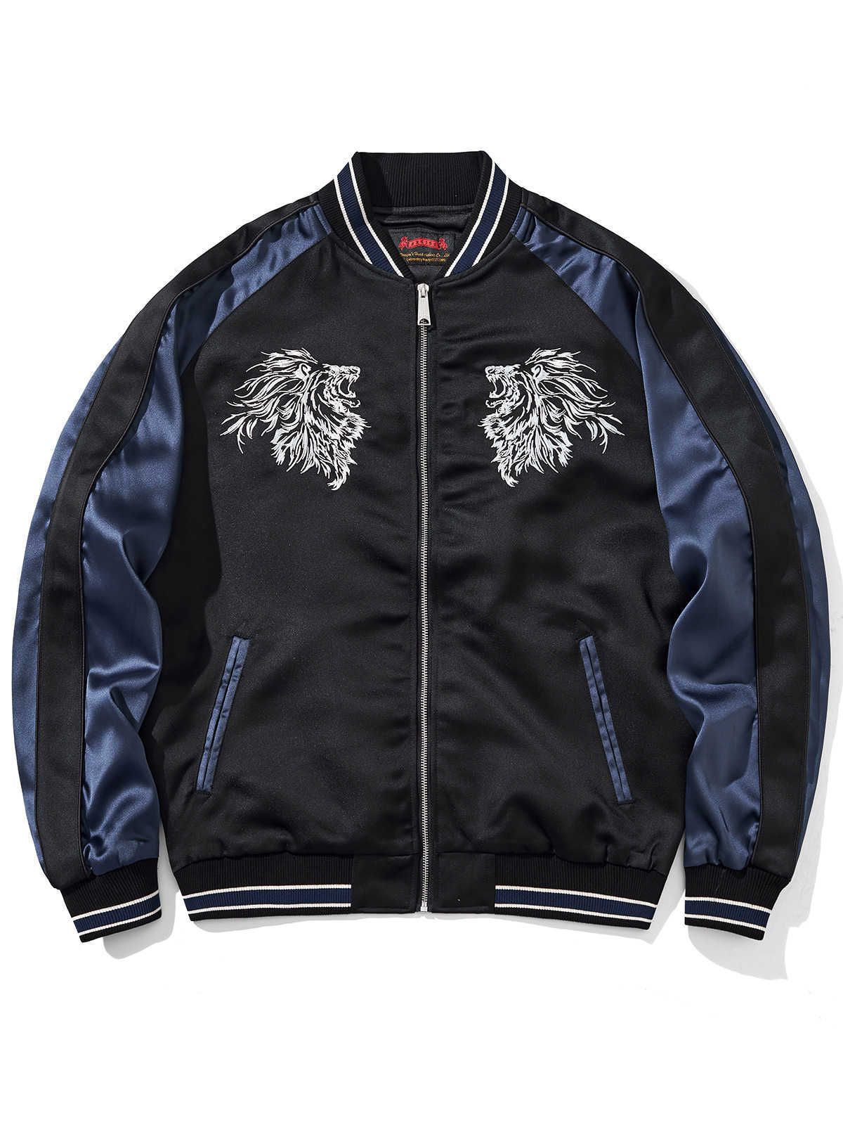Chinese style, heavy industry, high-density, fine workmanship, embroidered lion jacket, casual baseball jacket, outerwear y250609