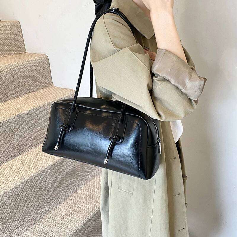 MOODS Retro Shoulder Bags For Women Solid Color Large Capacity Mini Boston Bag Vintage Commute Shopper Totes 2024 Latest Handbag