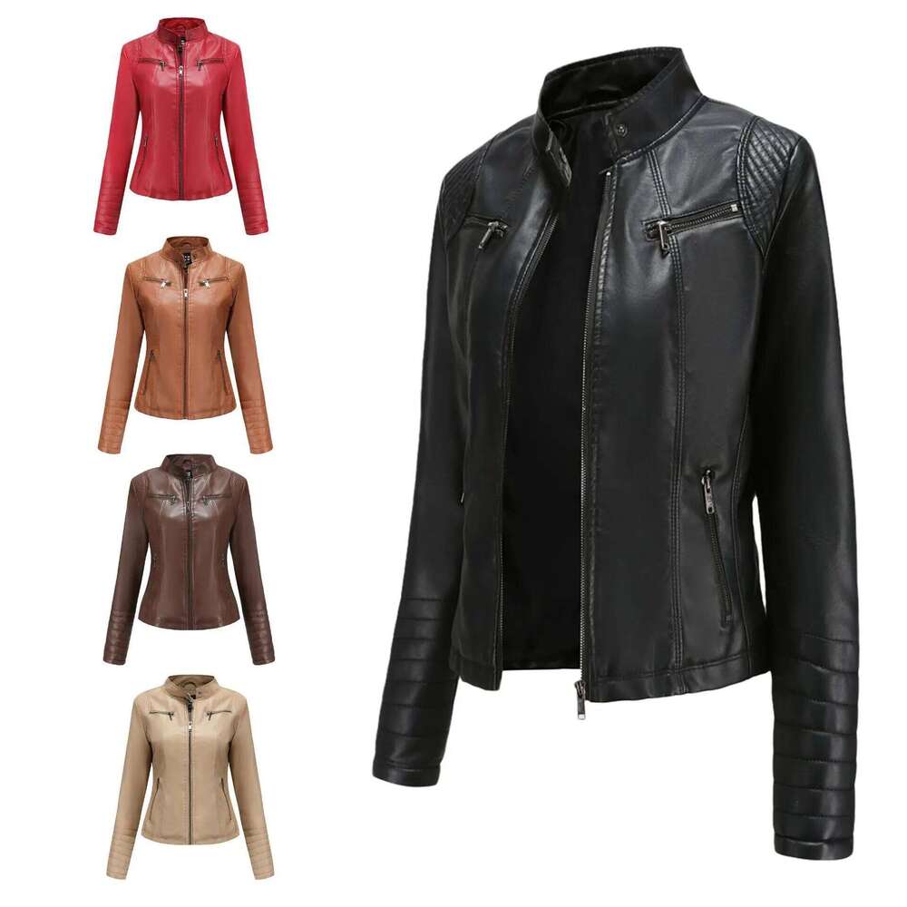 2024 Spring Autumn Thin Motorcycle Suit European Size Leather Short Fashion Women's Jacket