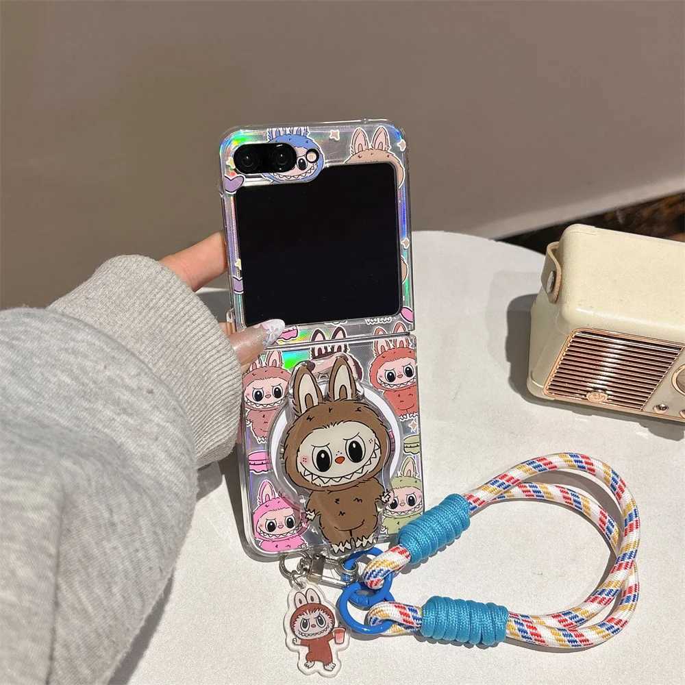 4 in 1 Labubu Magnetic Phone Case for Galaxy Z Flip 7 6 5 4 3 Zflip6 Z Flip5 Cover with Magnetic Bracket Strap PendantXJ250609