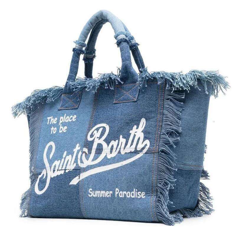 Saint Barth European And American New Women's Large Capacity Casual Beach Canvas Striped Tassel Handheld Tote Bag