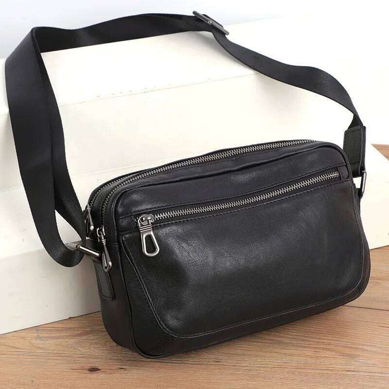 Top Layer Cow Leather Men's Crossbody Bag Casual Trendy Korean Style Small Backpack Storage Motorcycle Equipment Accessories