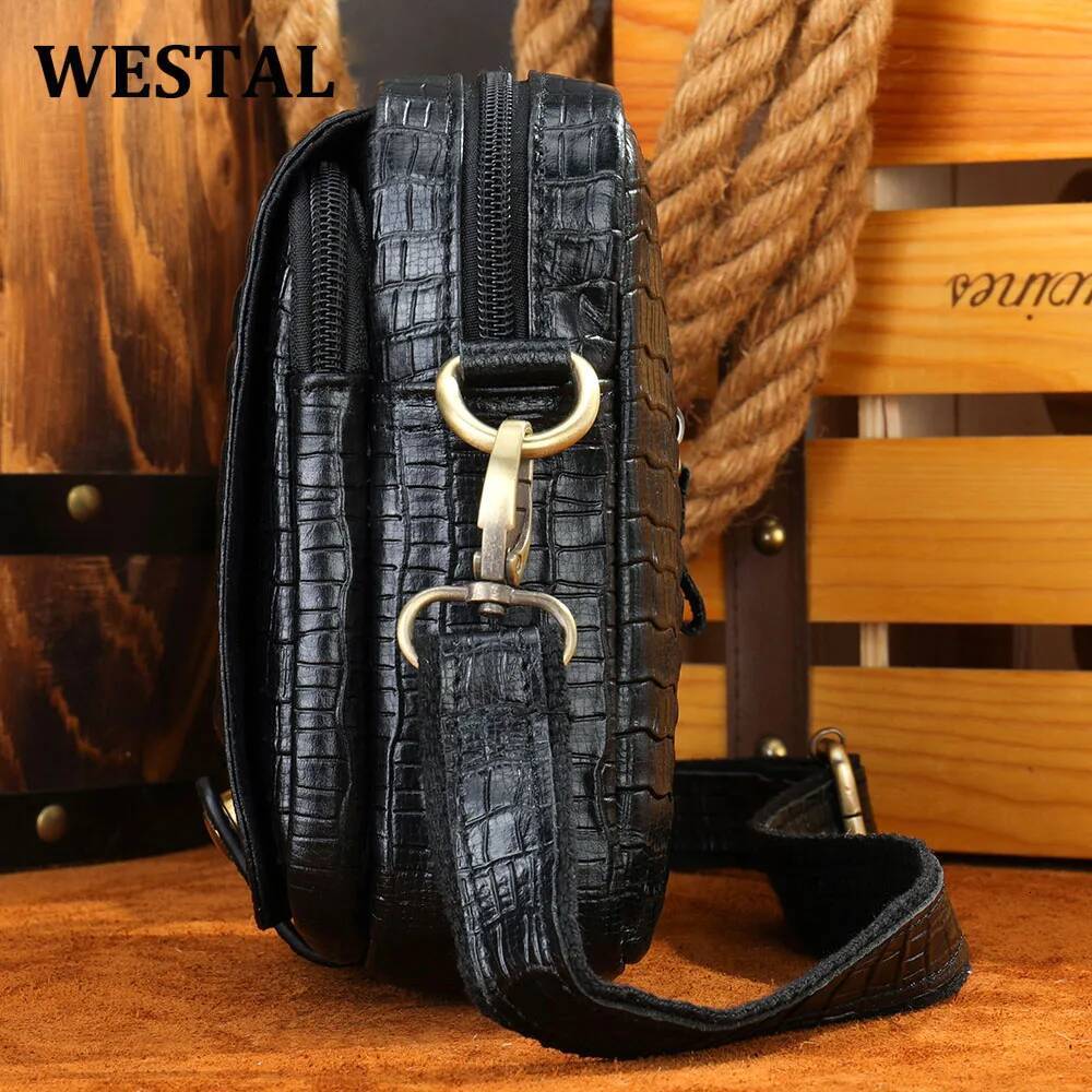 WESTAL Crossbody Men's Genuine Leather Shoulder Crocodile Pattern Messenger Bag Male Alligator Side Bags