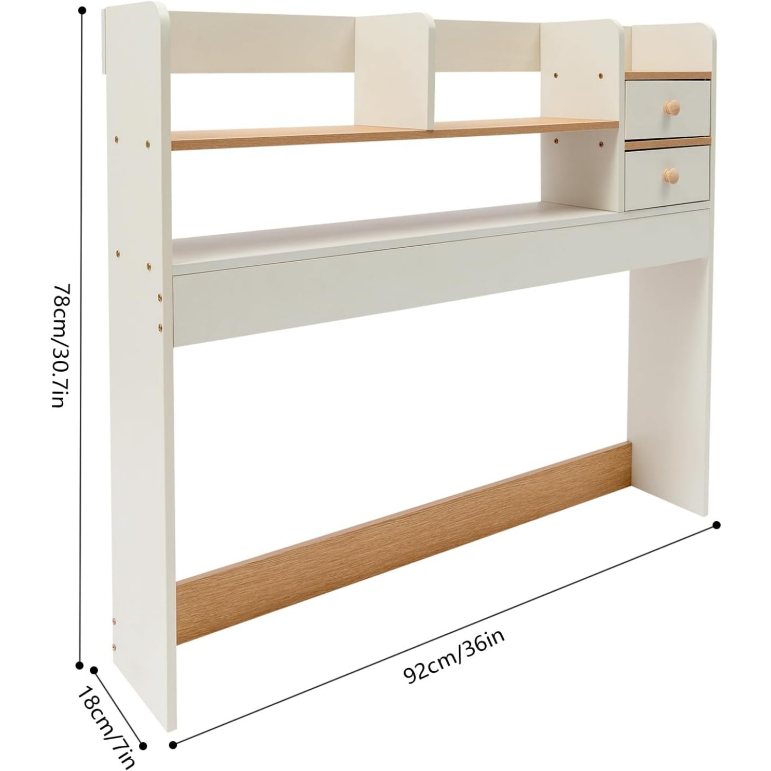 3-Tier Desktop Bookshelf Countertop Storage Desk Hutch for Computer Desk, Multipurpose Desktop Organizer Shelf with 2 Drawers Office Supplies Home Des