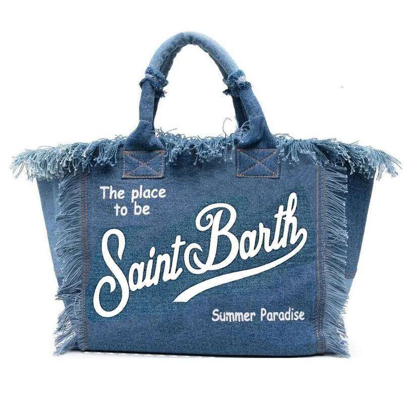 Saint Barth European And American New Women's Large Capacity Casual Beach Canvas Striped Tassel Handheld Tote Bag