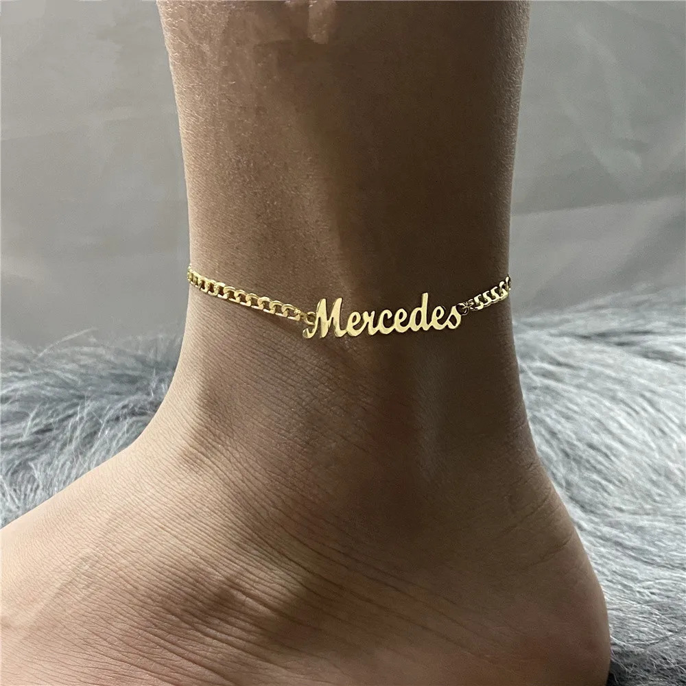 Custom Name Snake Chain Anklet Sign Personalized Cuban Chain Letter Stainless Steel Customized Name Herringbone Anklet Gift 250606