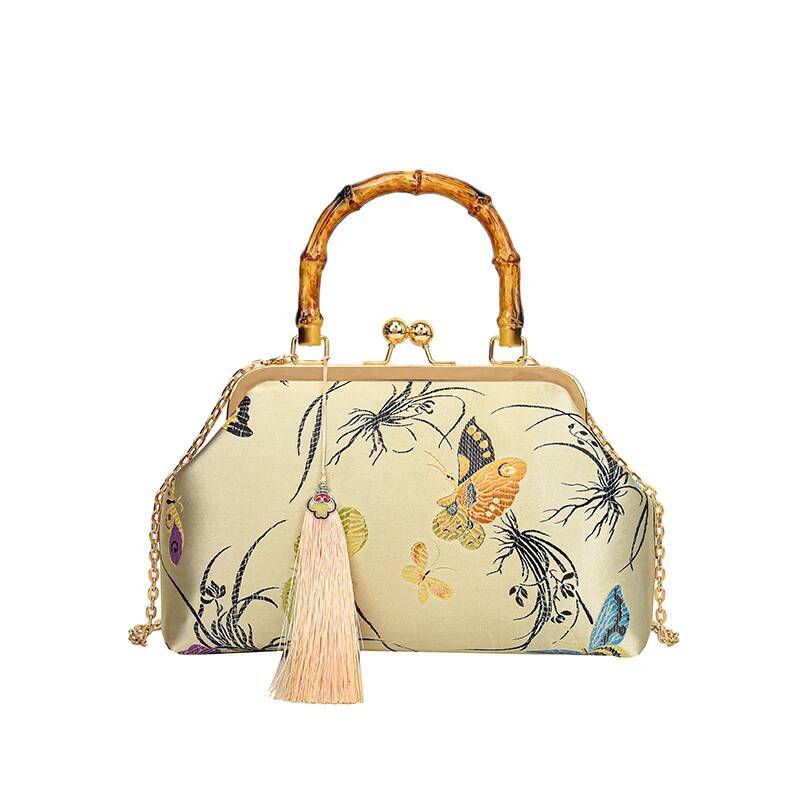 Retro Bamboo Handle Handbag Designer Embroidery Women Dumpling Satchel Fashion Nylon Crossbody Bag Lady Shoulder Bags