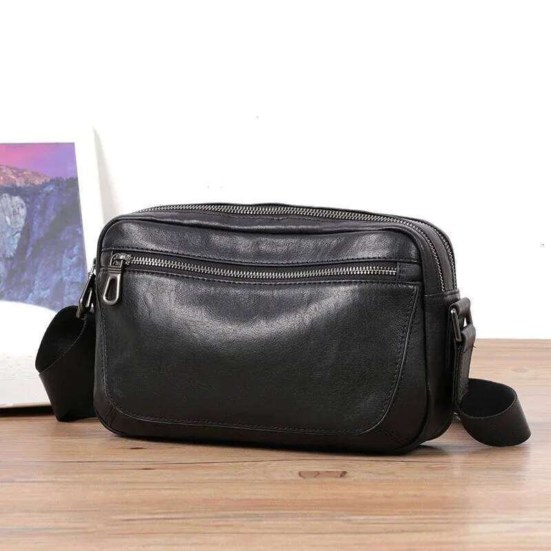 Top Layer Cow Leather Men's Crossbody Bag Casual Trendy Korean Style Small Backpack Storage Motorcycle Equipment Accessories