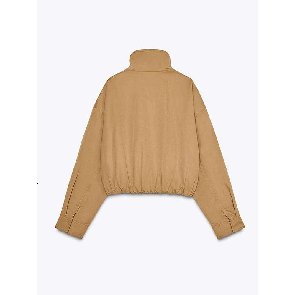 Women 's Spring Jackets Vintage Stand Collar Zipper Pockets Full Sleeve Short Jacket Female 2025 New Fashion Lady Streetwears