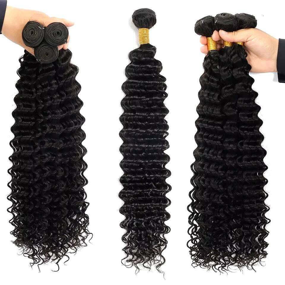 Burmese Deep Wave Bundles With 13X4 Frontal Closure Deals 100% Raw Human Weaving Curly Hair Bundle