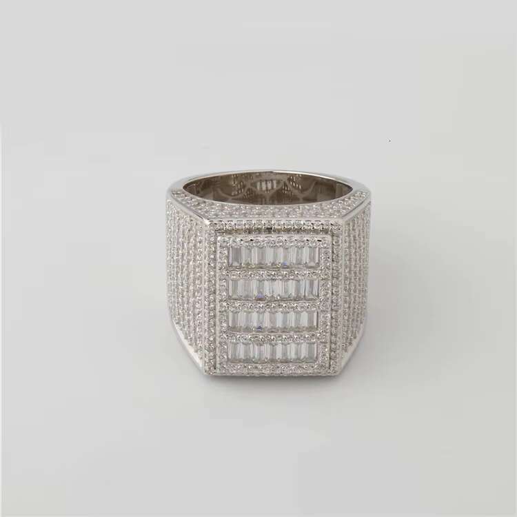 LUCK Hiphop Custom Vvs Iced Out Baguette Moissanite Pass Diamond Test 925 Silver Hip Hop Ring Fine Jewelry Men Hip Hop Style