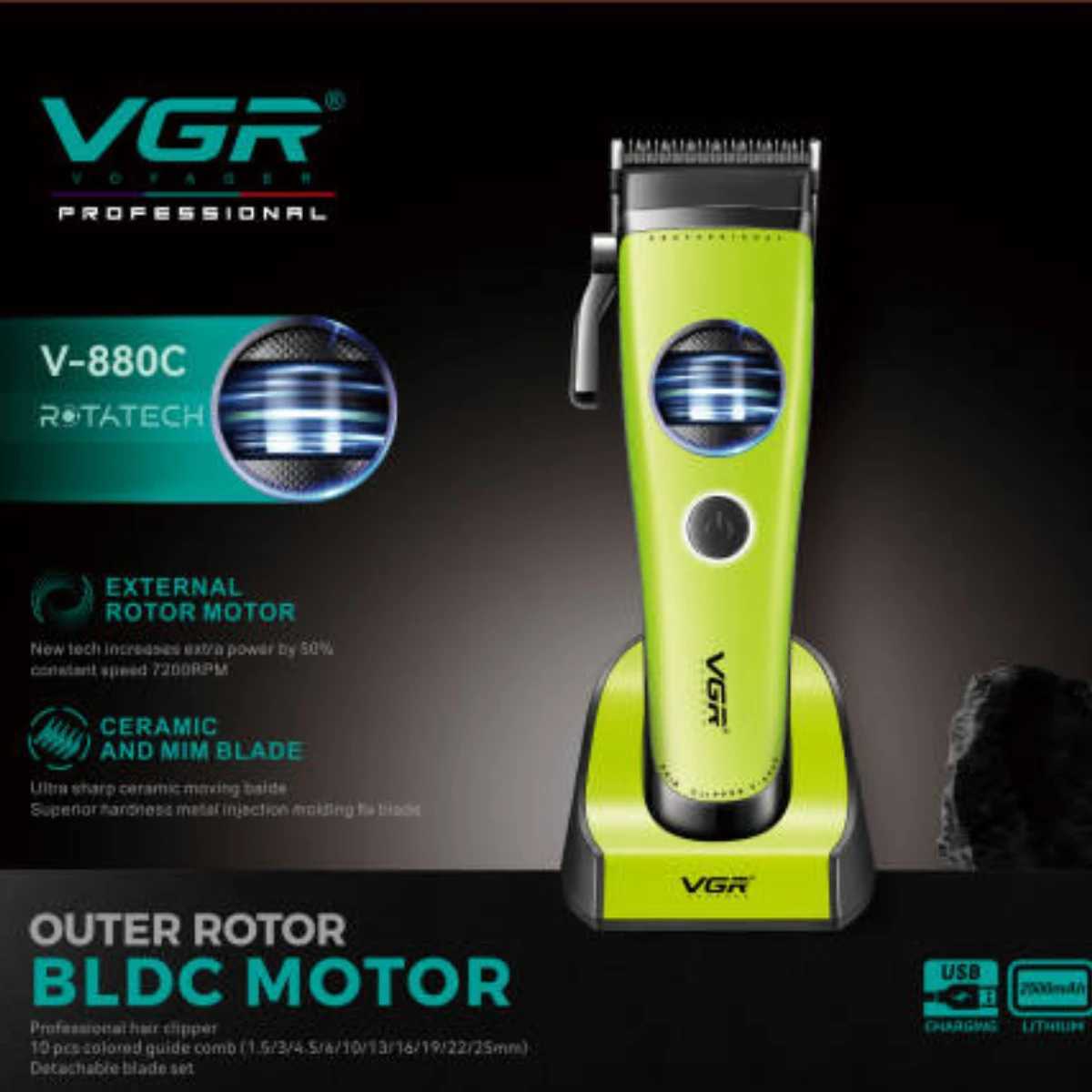 VGR Hair Trimmer Professional Brushless Motor Clipper Hair Cutting Machine Adjustable Charging Base Hair Trimmer for Men V-880 W250609