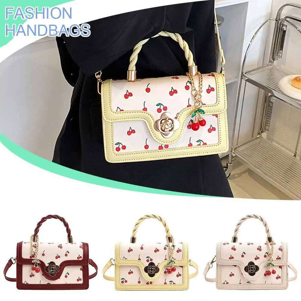 Women NEW hot Square Chain PU Leather Sweet Crossbody Adjustable Strap Cherry Pattern Sling Ladies Outdoor Bag