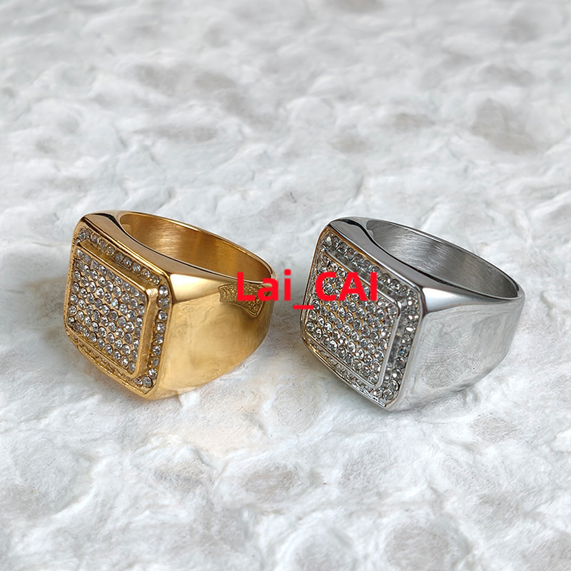 Hip Hop 18K Stainless Steel Gold Plated Cubic Zirconia Chunky Ring Men Jewelry Iced Out Diamond Moissanite Rings for Men