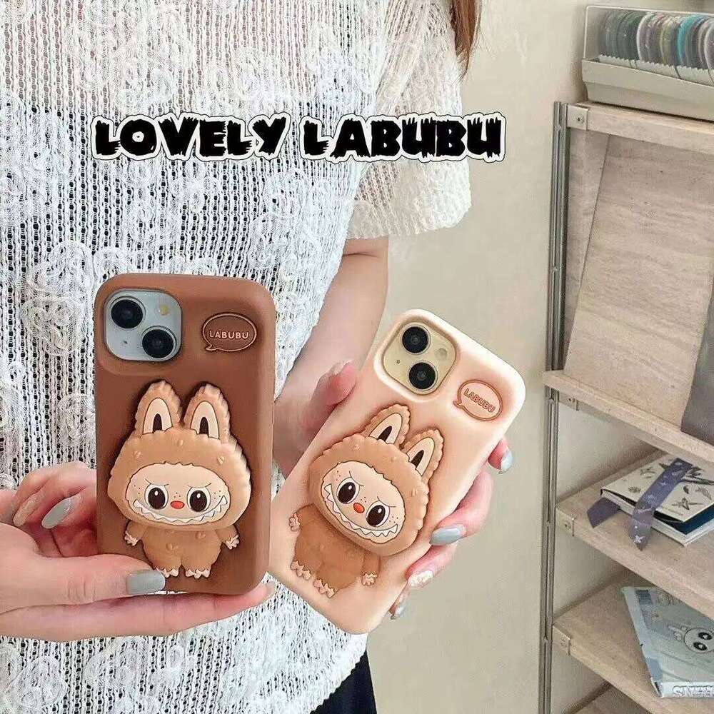 3D Labubu Cute Phone Case For iPhone 16 15 14 Plus 13 12 Pro XS Max 11 Kawaii Grip Tok Holder Cartoon Soft Silicone Miniso Cover