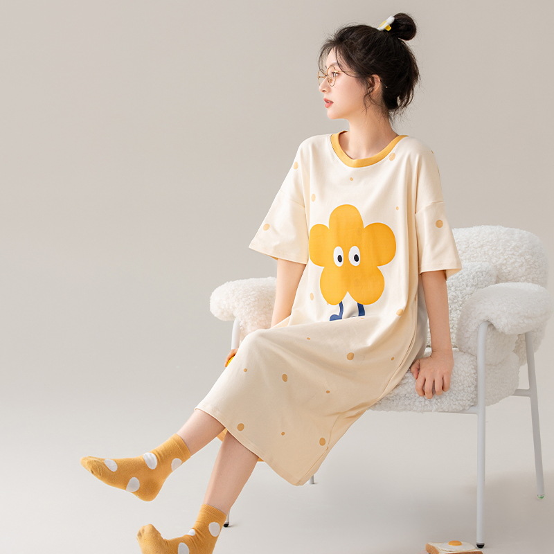 B918-Pure cotton nightdress for women summer new summer pajamas short sleeve thin section sweet style girl dress