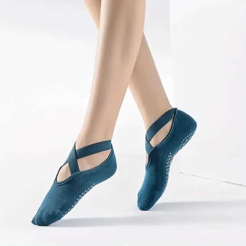 Non-Slip Pilates Socks with Bandage Cotton Backless Yoga Socks for Women Fitness Ballet Dance Workout Sports Socks Slipper XJ250609