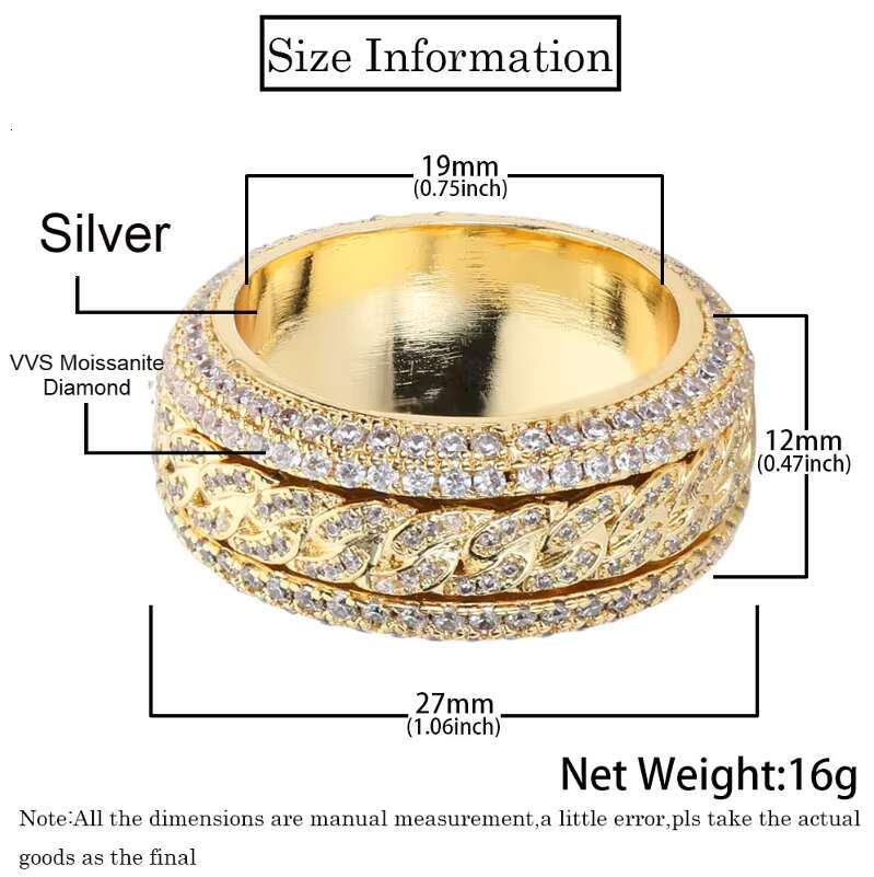 Iced Out Ring Hip-Hop Jewelry Moissanite Mens Rings With 14k 18k 925 Silver Gold Fine Jewelry Couple Ring Jewelry