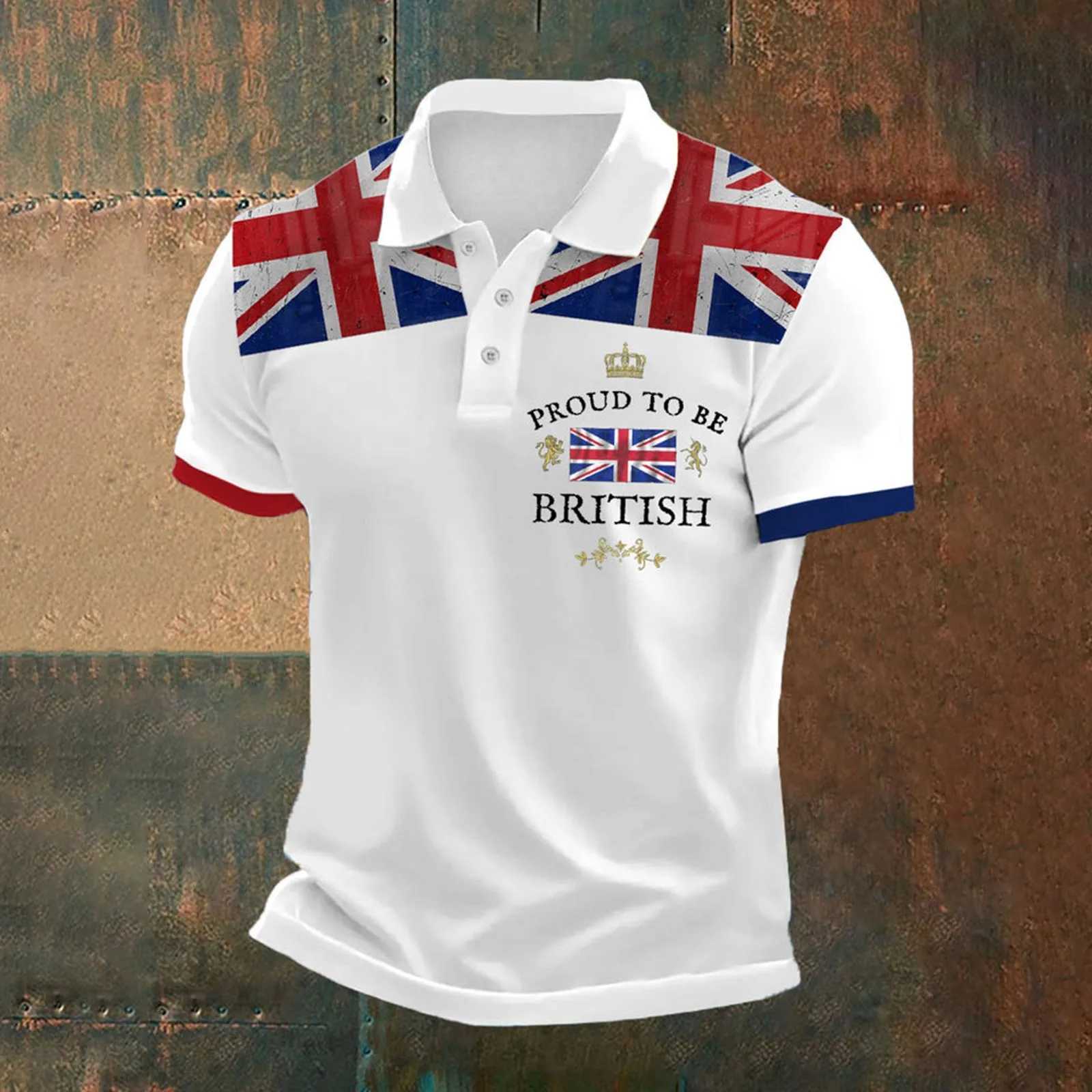 Men Union Jack Polo Shirt Summer Button Short Sleeve Polo Collar T Shirt 2025 New Fashion UK Flag Vintage Casual Top X250609