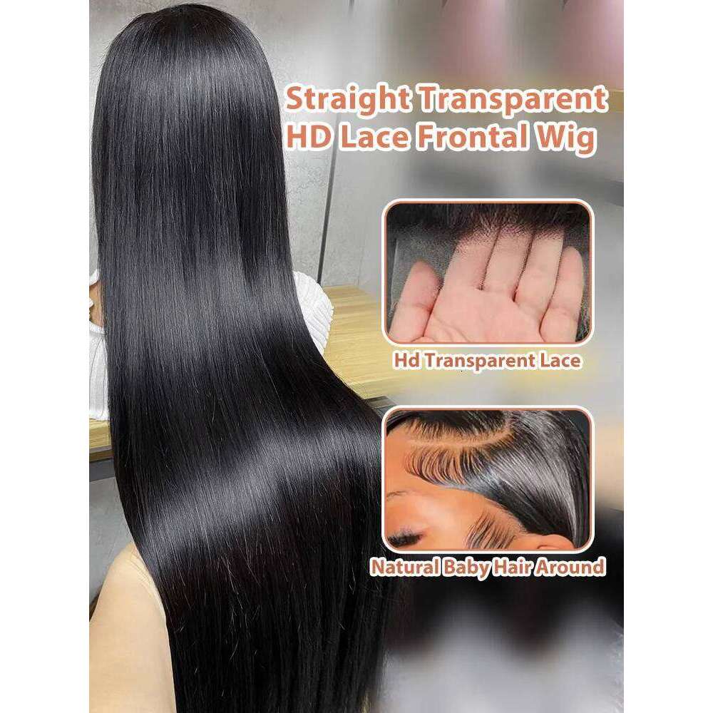 Mossily 30 42 Inch 13x6 HD Front Human Hair Wigs Bone Straight Black Wig 5x5 Lace Closure Glueless Preplucked Remy Raw 200%