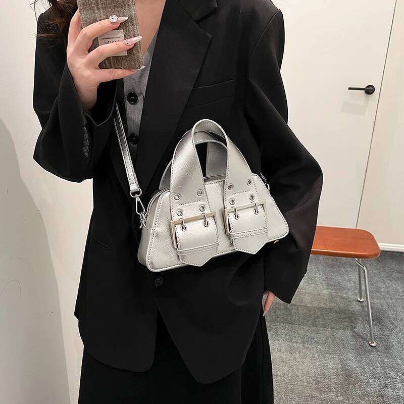 Sier Pu Leather Women's Handbag Small Purse 2024 Spring Fashion Bag Female Rivet Crossbody Designer Shoulder Side Bags