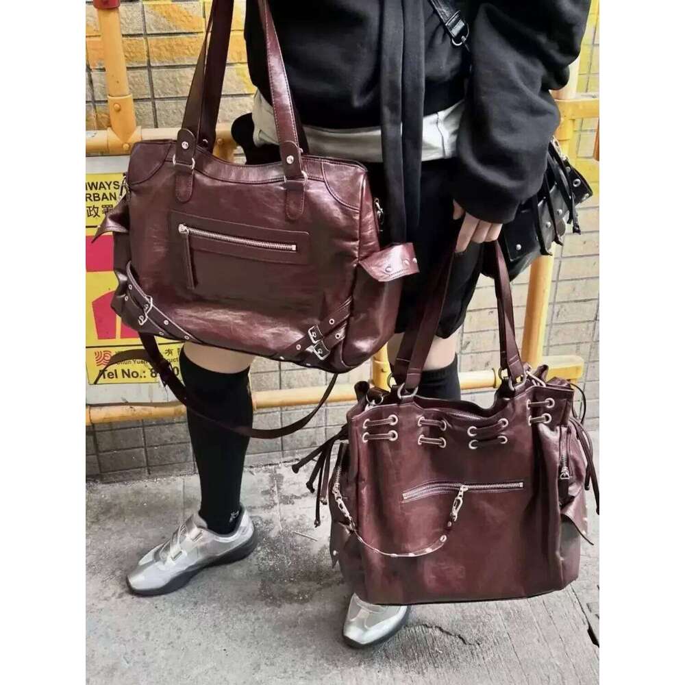 Korean PU Leather American Y2k Cool Large Capacity Handbag Shoulder Haruku Style Women's Bag Purses Women Hand Bags