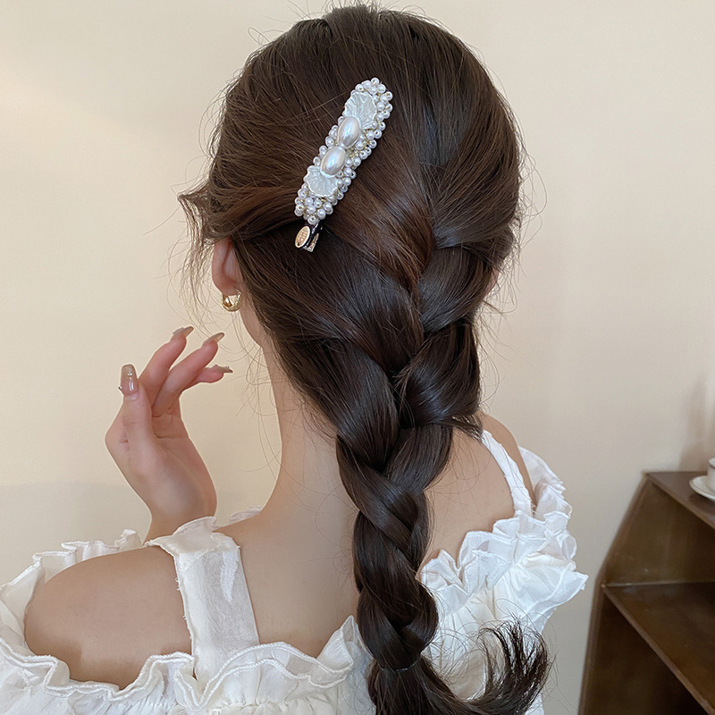 Vintage Inspired Faux Pearl Petal Duckbill Hair Clips Sweet French Style Side Updo Hair Accessories for Women