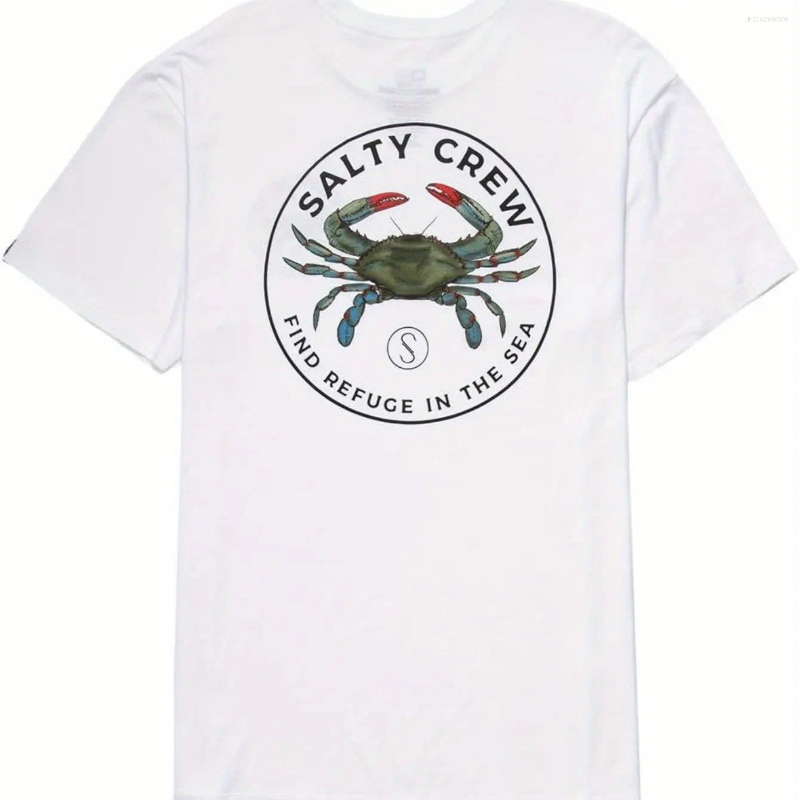 Men's T Shirts Salty Crew Cotton T-Shirt Casual Short Sleeve With Blue Crab Graphic Loose Fit Machine Washable Round Neck
