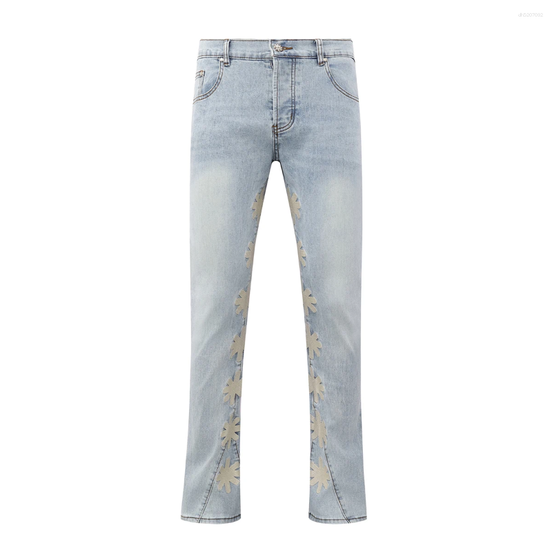 Men's Jeans Streetwear Inner Side Floral Embroidery Black Blue LOSTSHDWS Jeans for Men Straight Loose Pockets Denim Pants Oversized Ropa Hombre