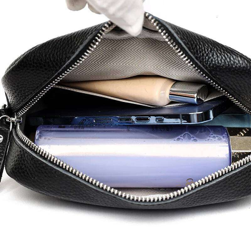 Fashion Wide Strap Crossbody Daily Commute Genuine Leather Handbag For Women Multi Compartment Zipper Shoulder Bag