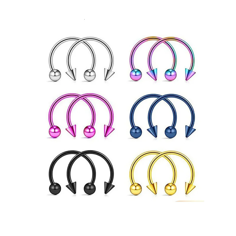 2Pcs Cone Spike Horseshoe Circular Septum Nose Ring 316L Stainless Steel Nipple Hoops Rings Eyebrow Ear Piercing Jewelry 250606